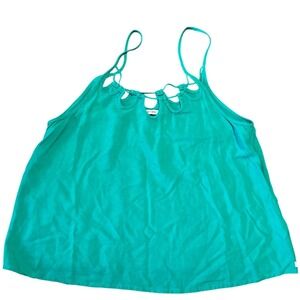 Obey Womens Emerald Green Cutout Lattice Neckline Cami Tank Top Size Medium
